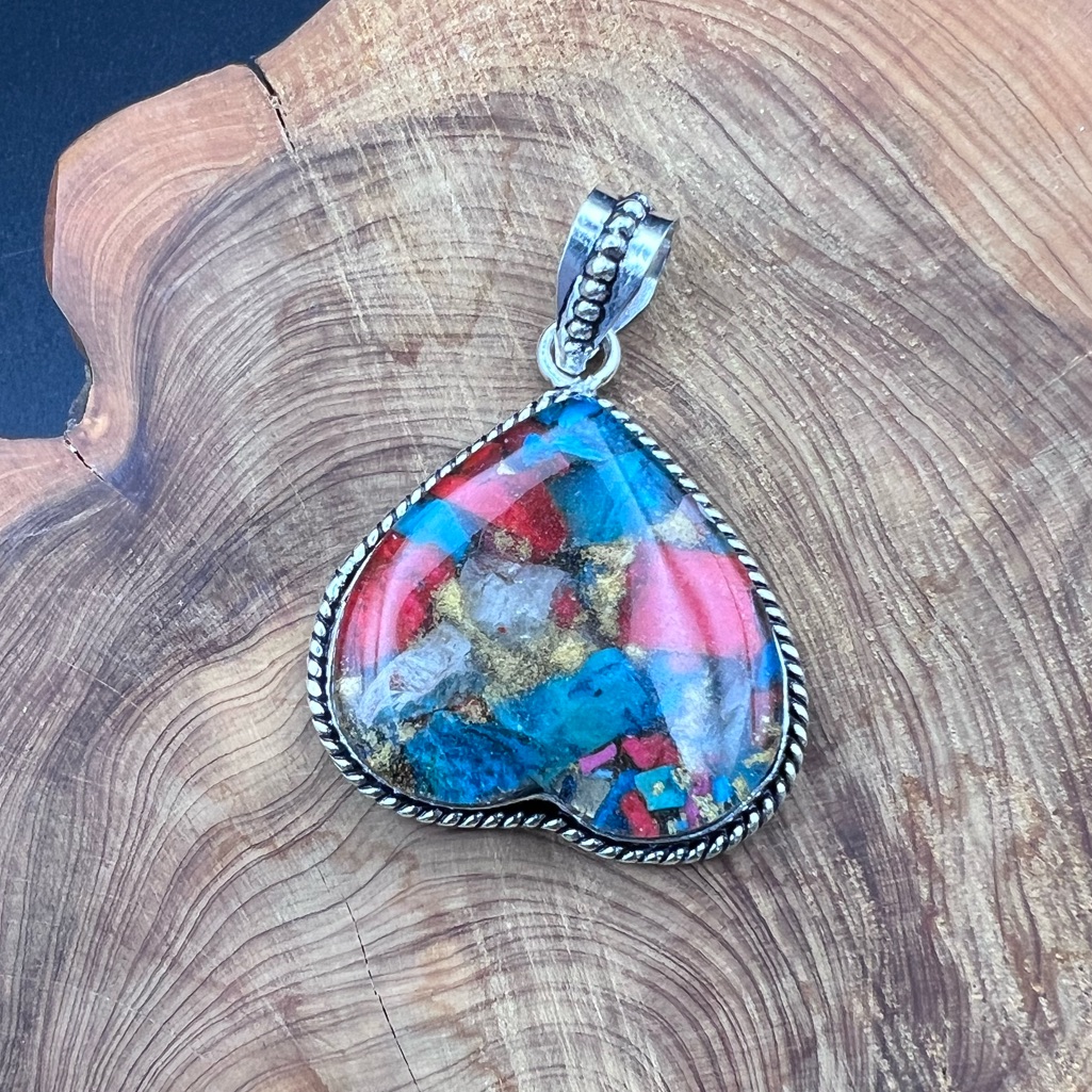 Turquoise Chip Upside Down Heart Pendant 11$